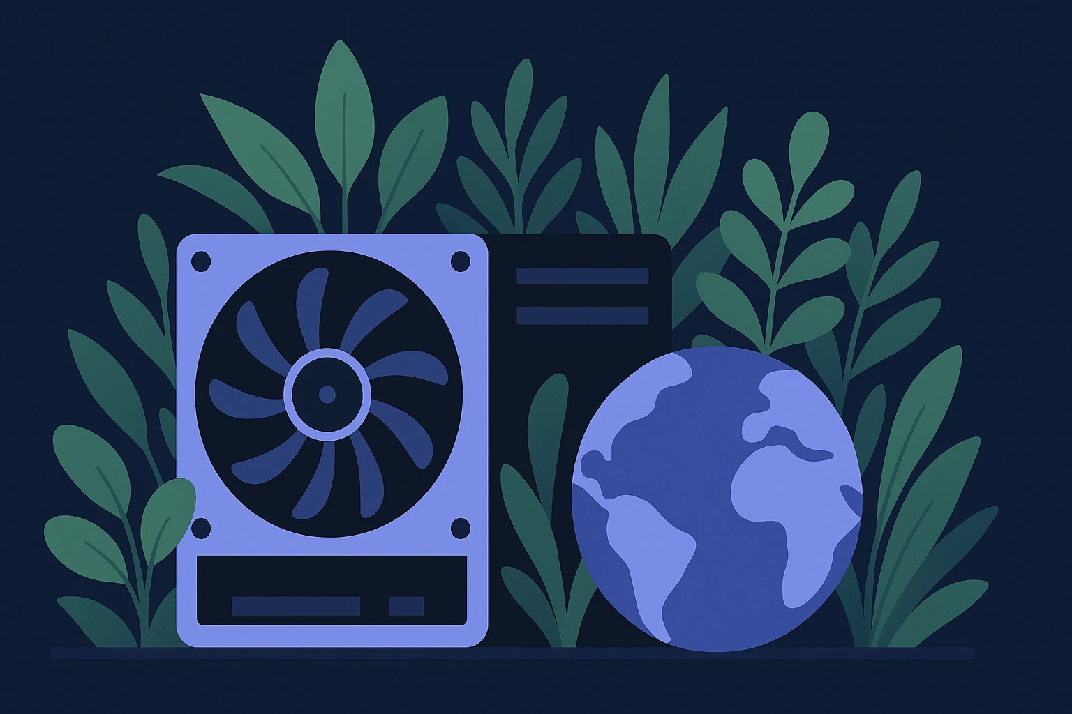 A close-up of a physical crypto mining rig outdoors, surrounded by lush greenery, with a miniature model of a globe placed beside it, symbolizing global connectivity and privacy in crypto tasks.
