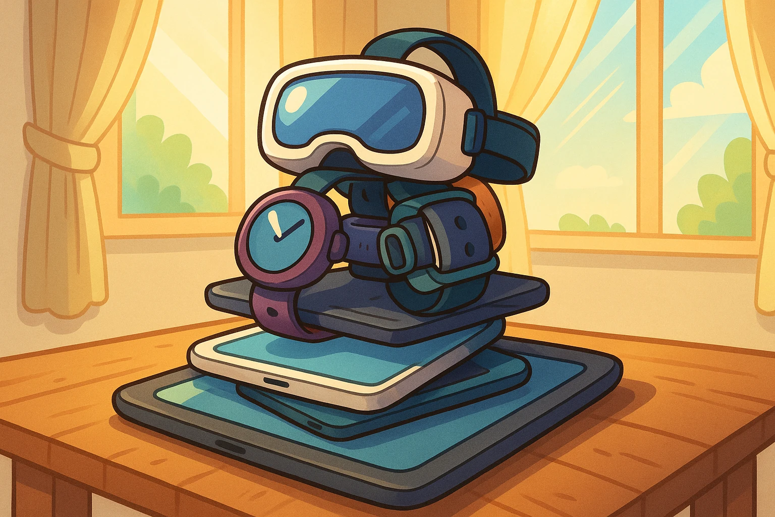 Gadgets ready for review on a sunny day.