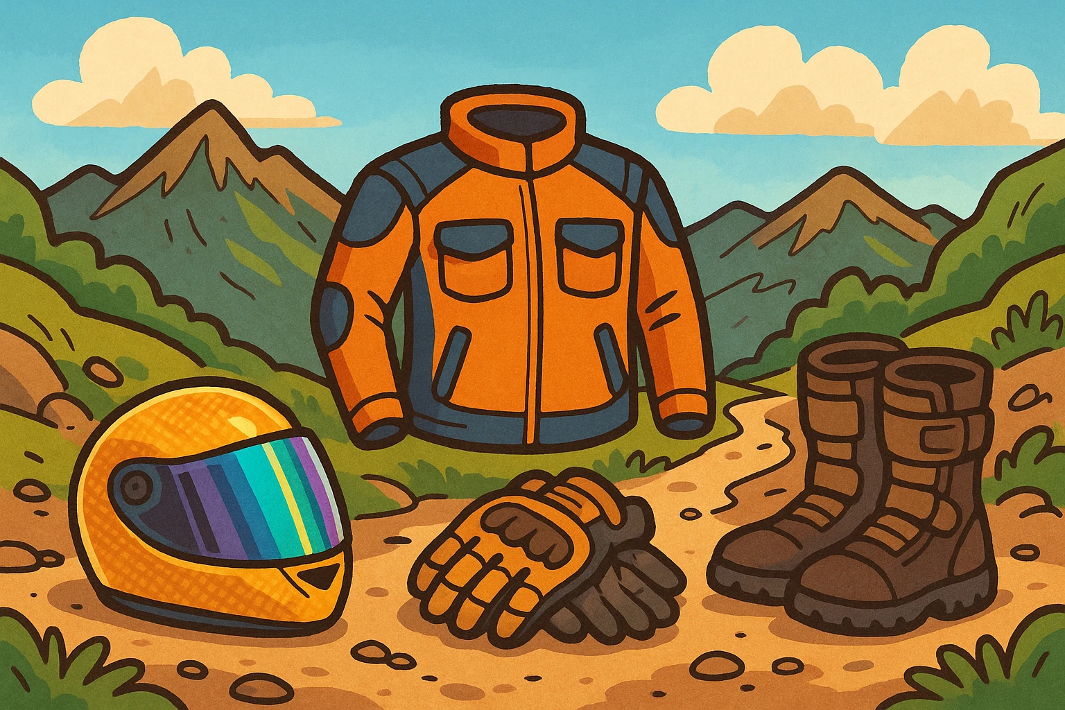 Top-tier motorcycle gear showcased on a scenic mountain path.