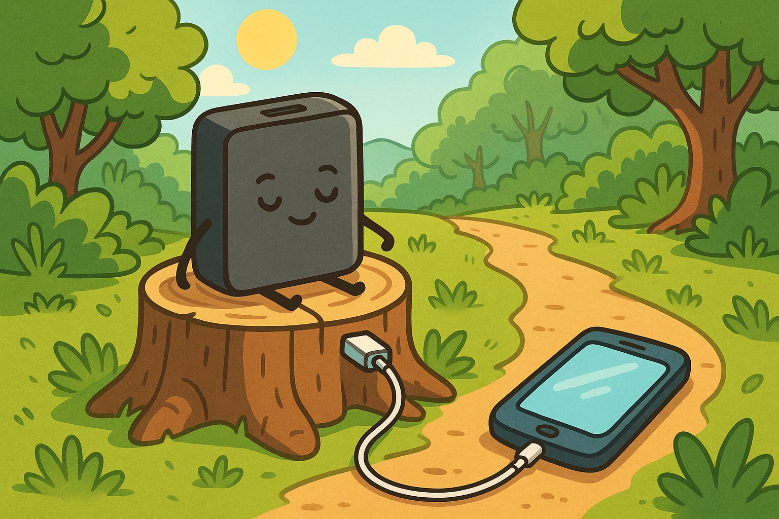 A portable power bank keeps devices charged for outdoor adventures.