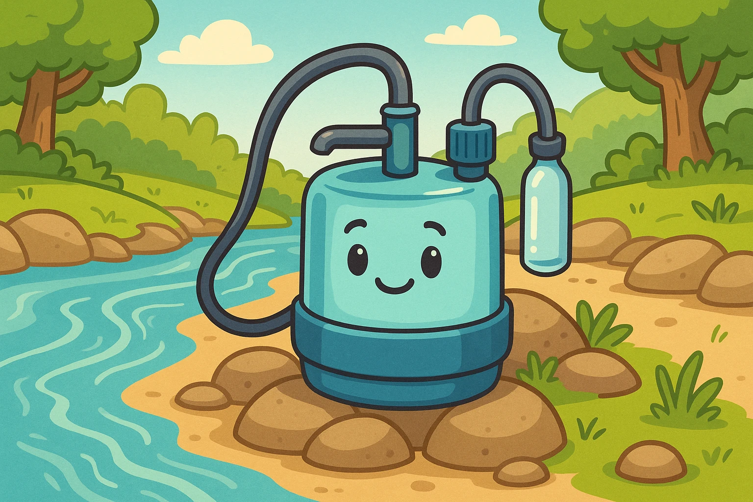 Eco-friendly gadget purifies water in nature.
