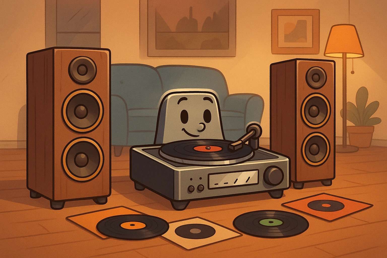 Premium audio setup with vinyl turntable and elegant speakers.