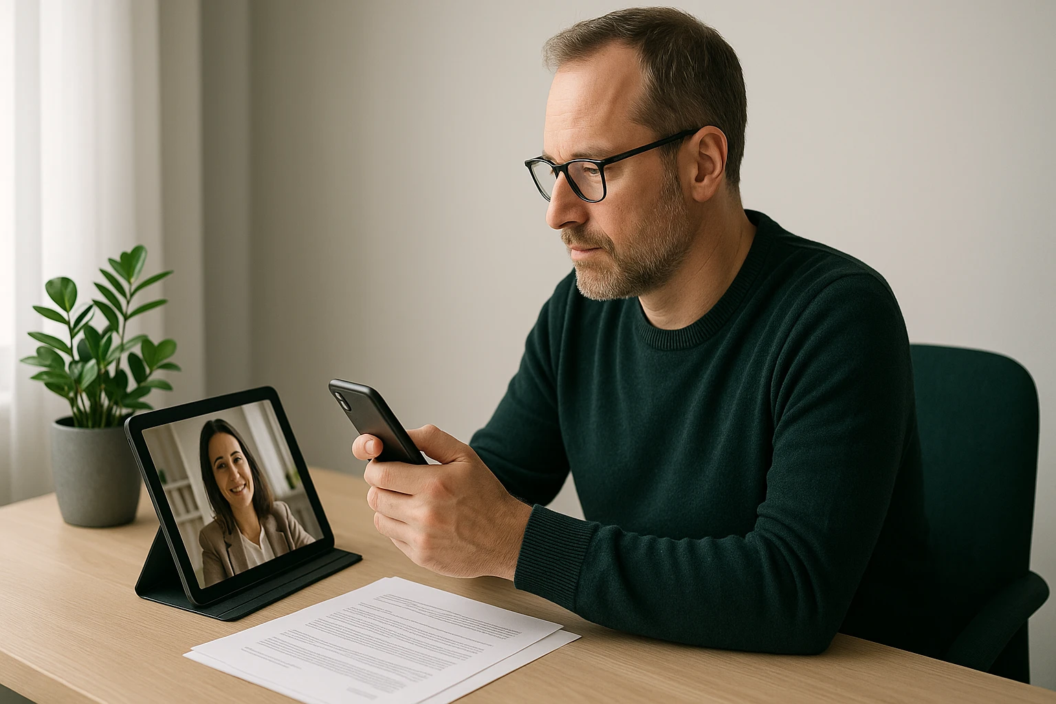 Persona firmando poder notarial online desde su oficina en casa.