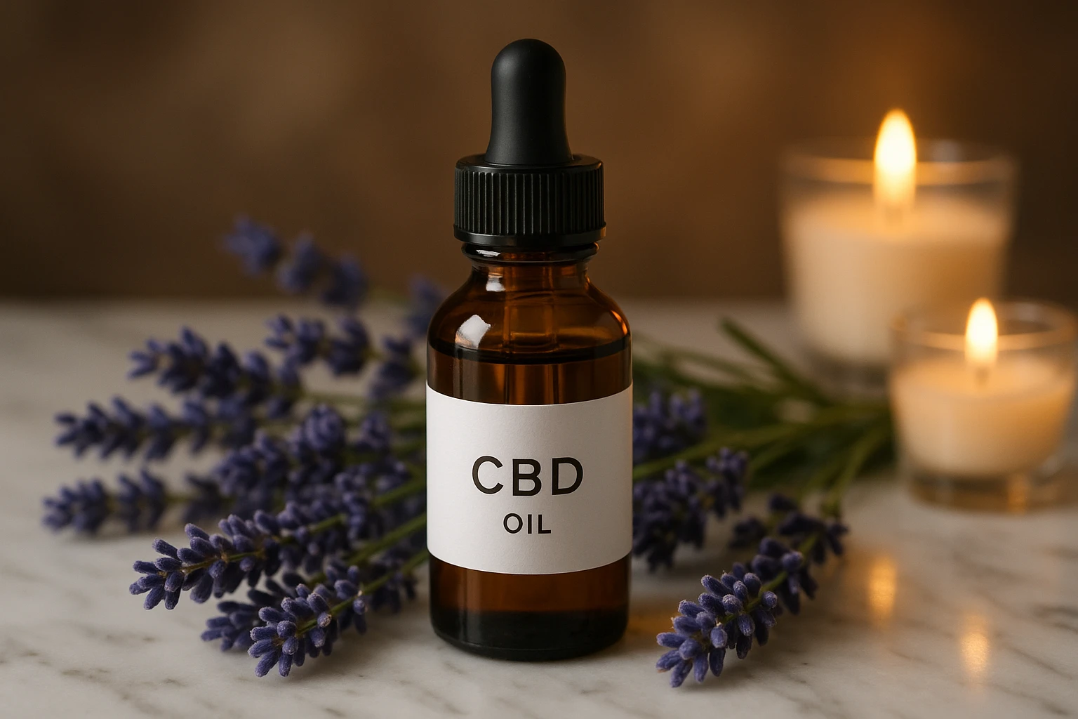 A close-up of a small brown glass bottle labeled 