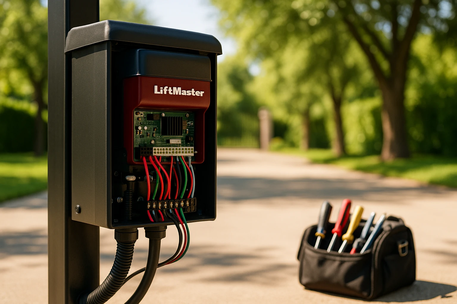 Ultimate Guide to LiftMaster Gate Opener Repair LiftMaster gate opener control box with visible wiring
