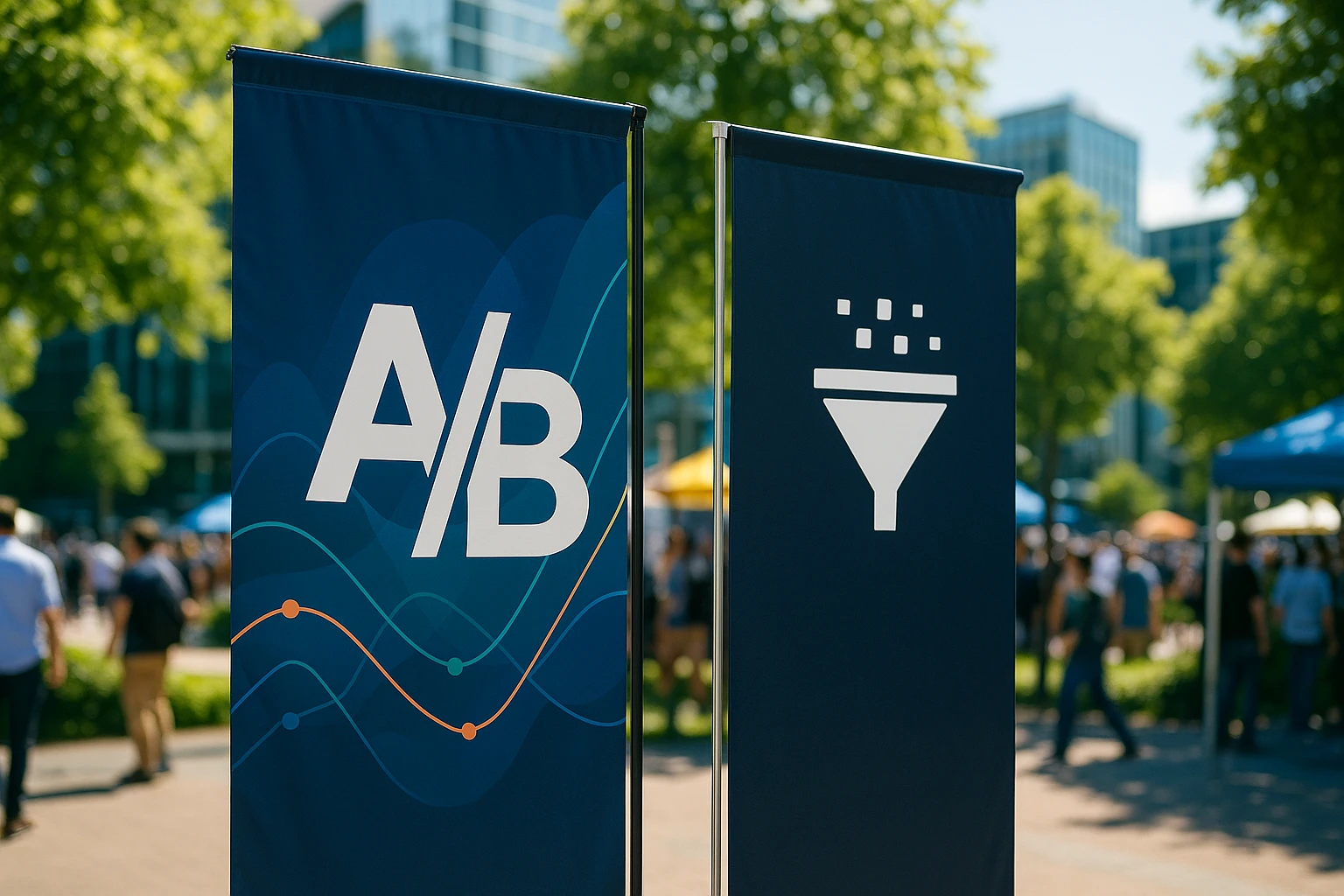 Two branded banners, one for AB Tasty featuring a modern, stylized 