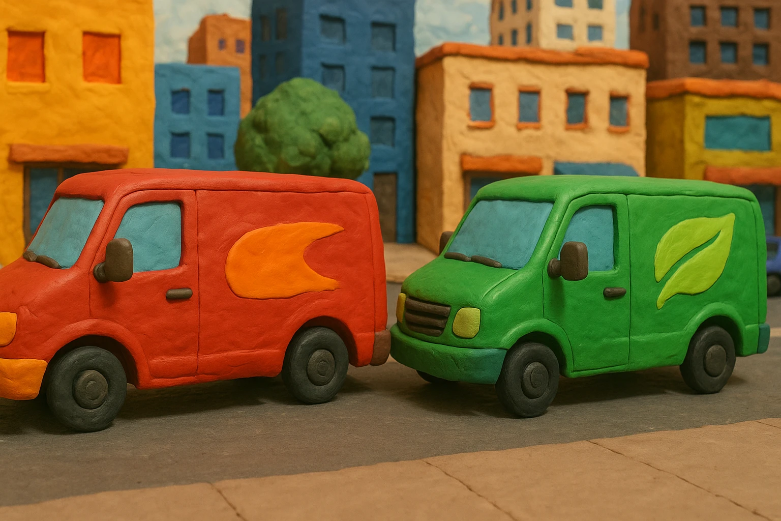 Two delivery vans, one branded with 