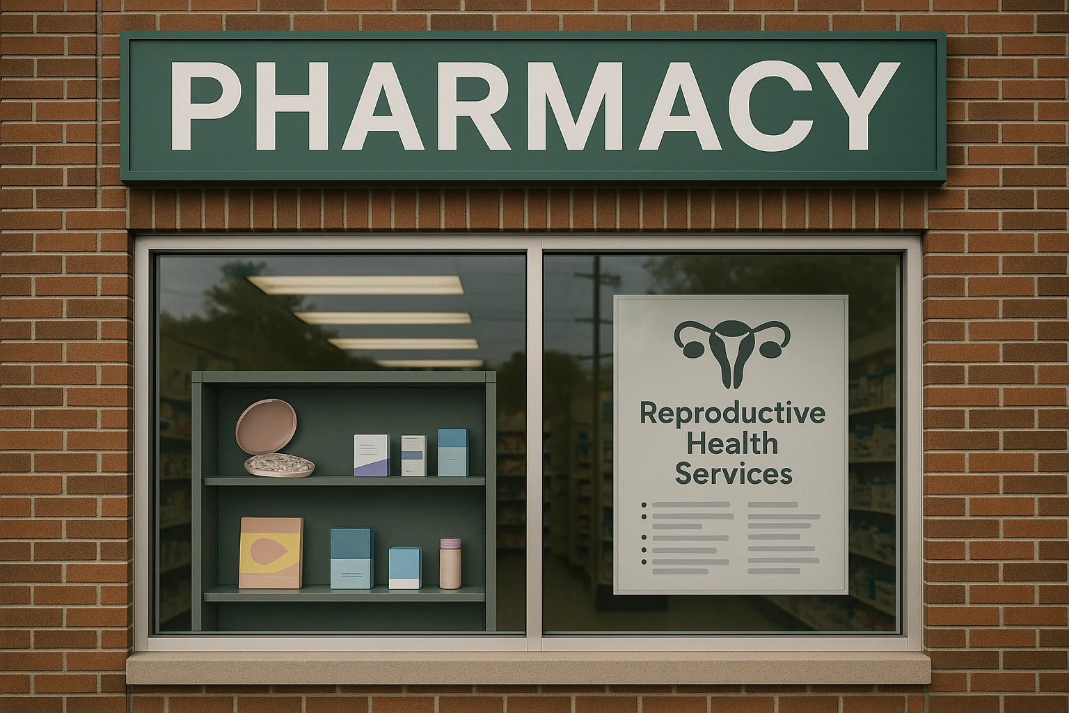 A pharmacy storefront in Glen Burnie with a sign displaying