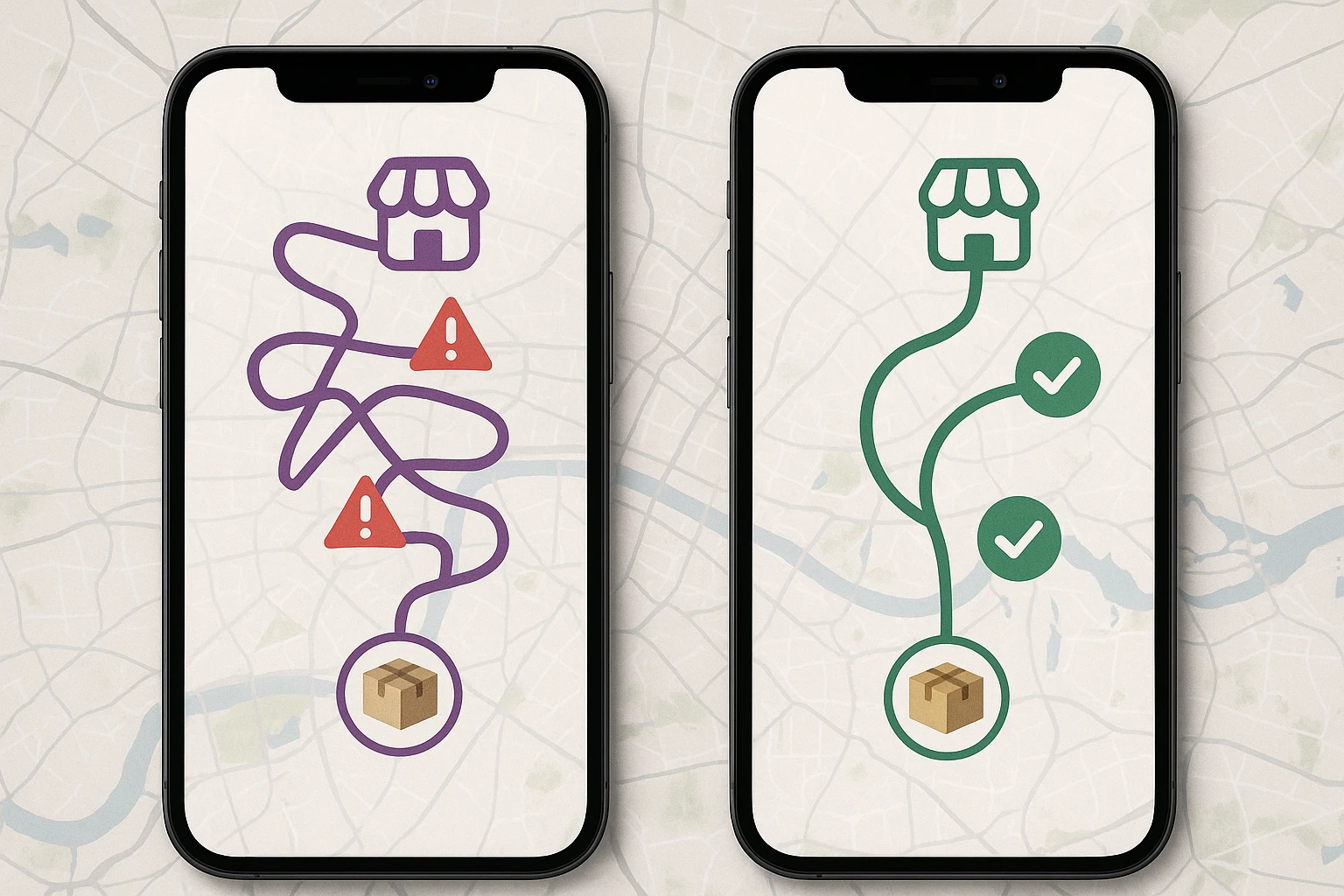 A side-by-side comparison of two distinct package tracking interfaces: one labeled