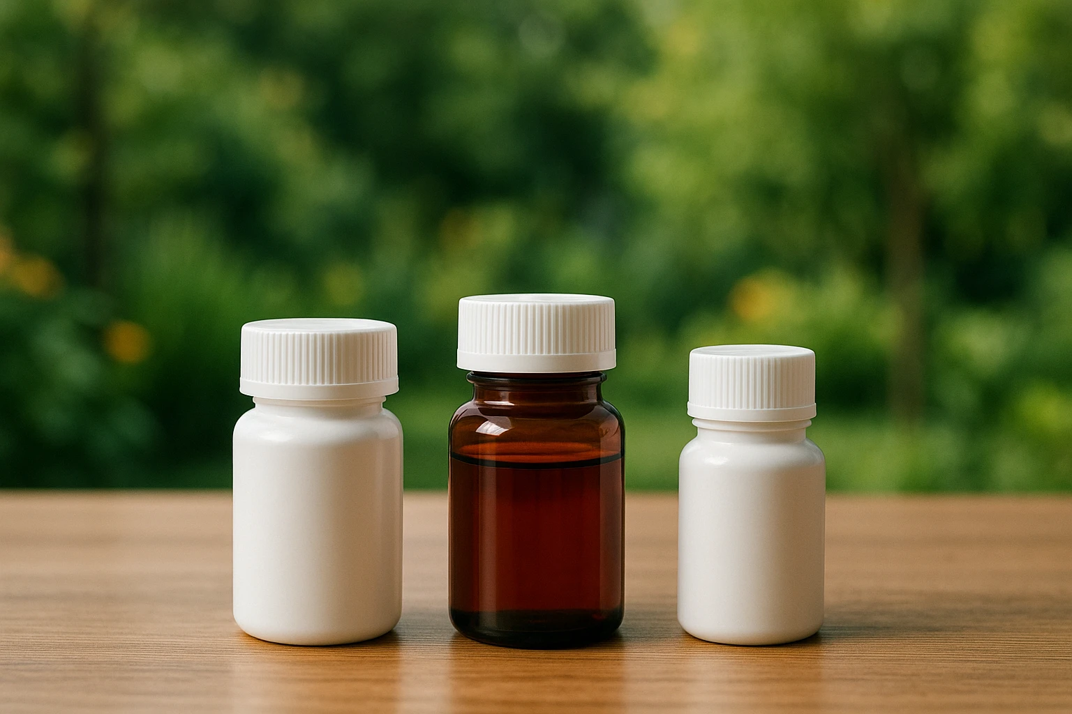 A close-up of three distinct medication bottles labeled 