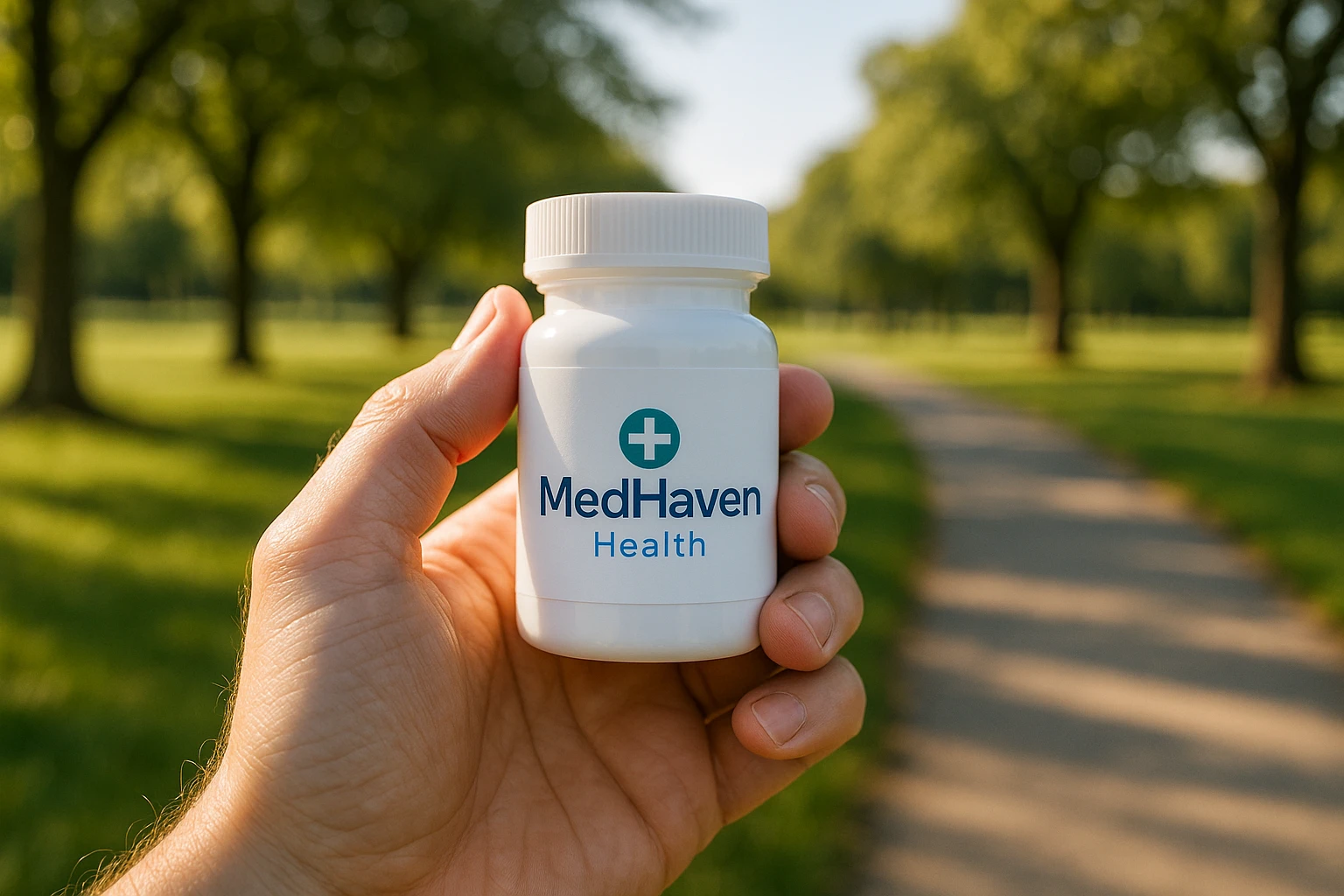 A hand holding a pill bottle labeled 