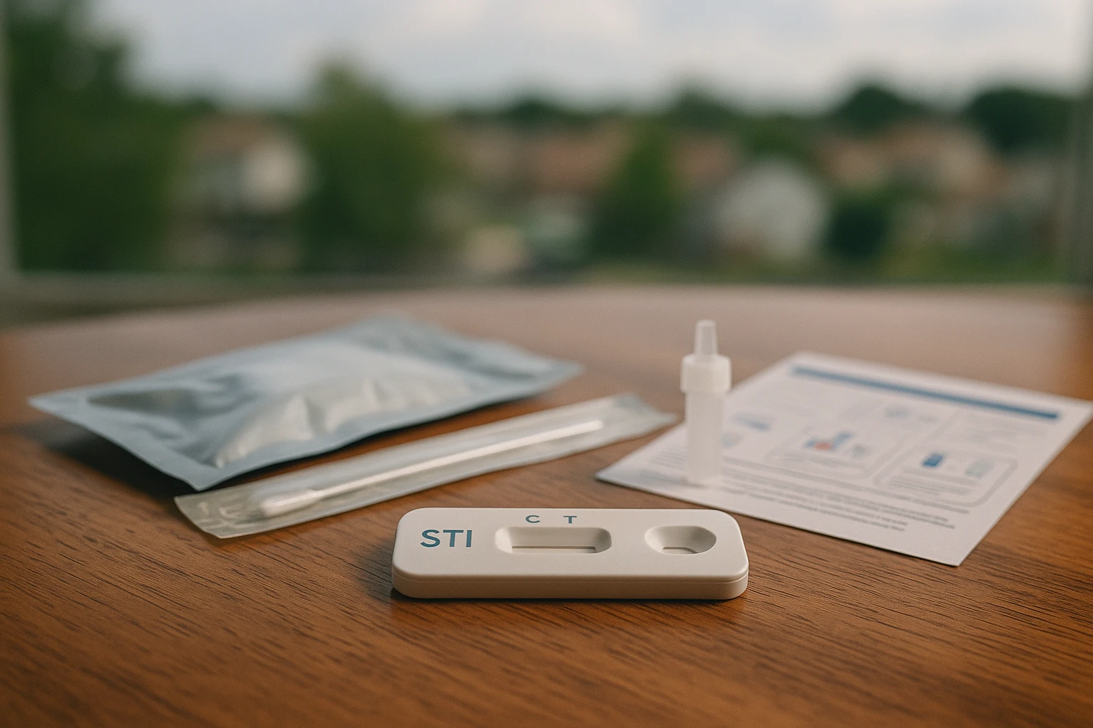 A close-up of a medical testing kit labeled